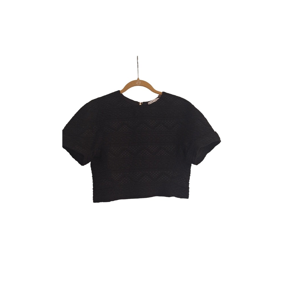 Alice+Olivia black croped‎ floral top blouse size 0, S